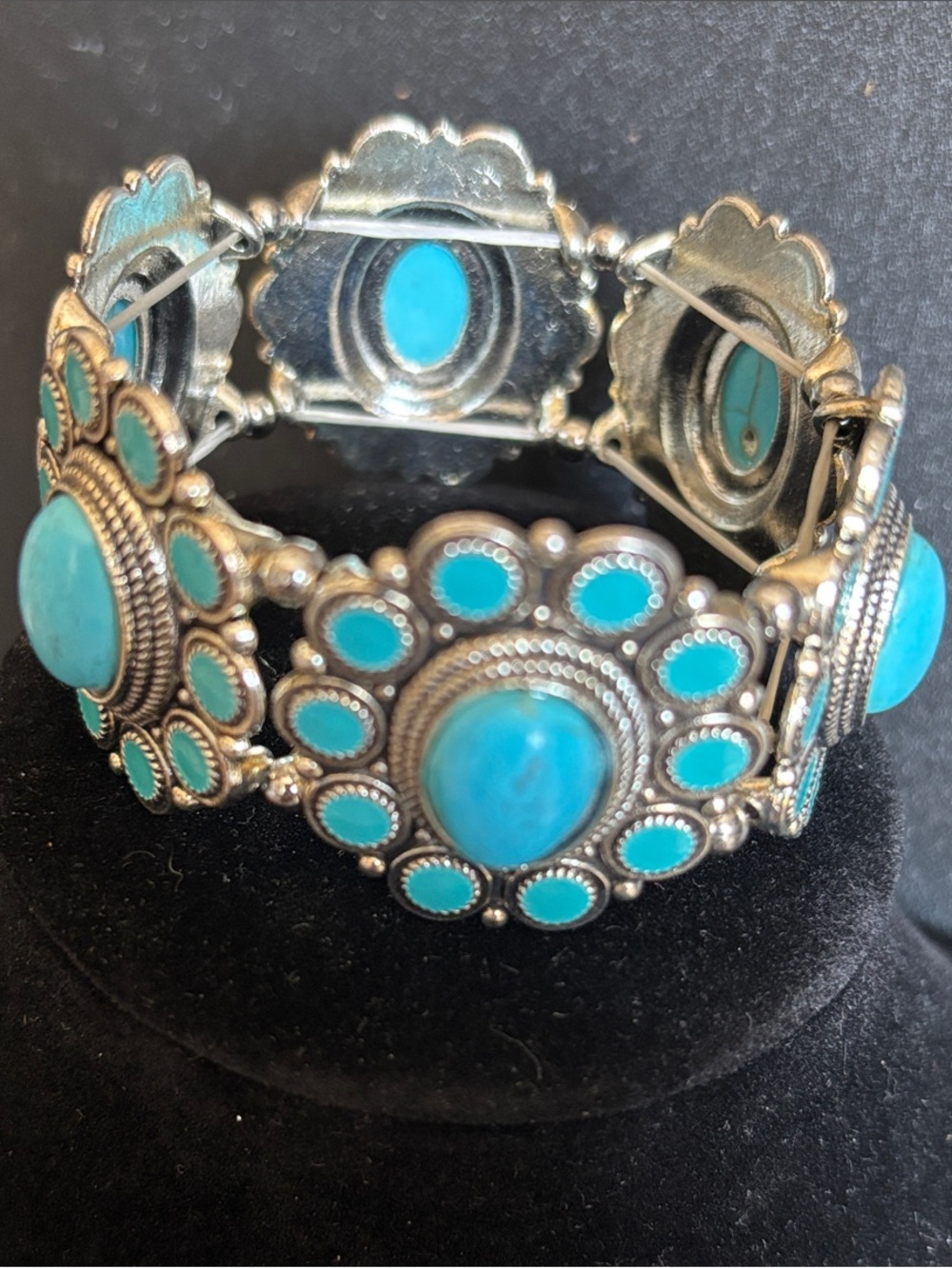 Turquoise Floral Cluster Stretch Bracelet - Women Jewelry